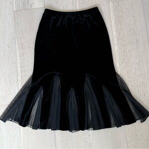 Black velvet midi skirt sheer tulle hem goth formal party small vintage USA